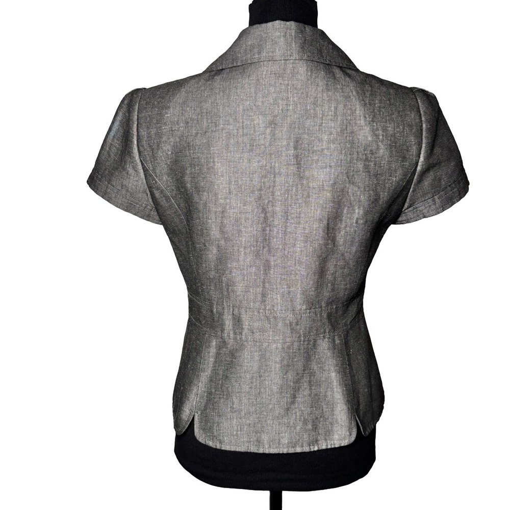 Tahari Arthur S Levine Linen Blend Short Sleeve Blazer Gray Petite 6P Office - Picture 8 of 8